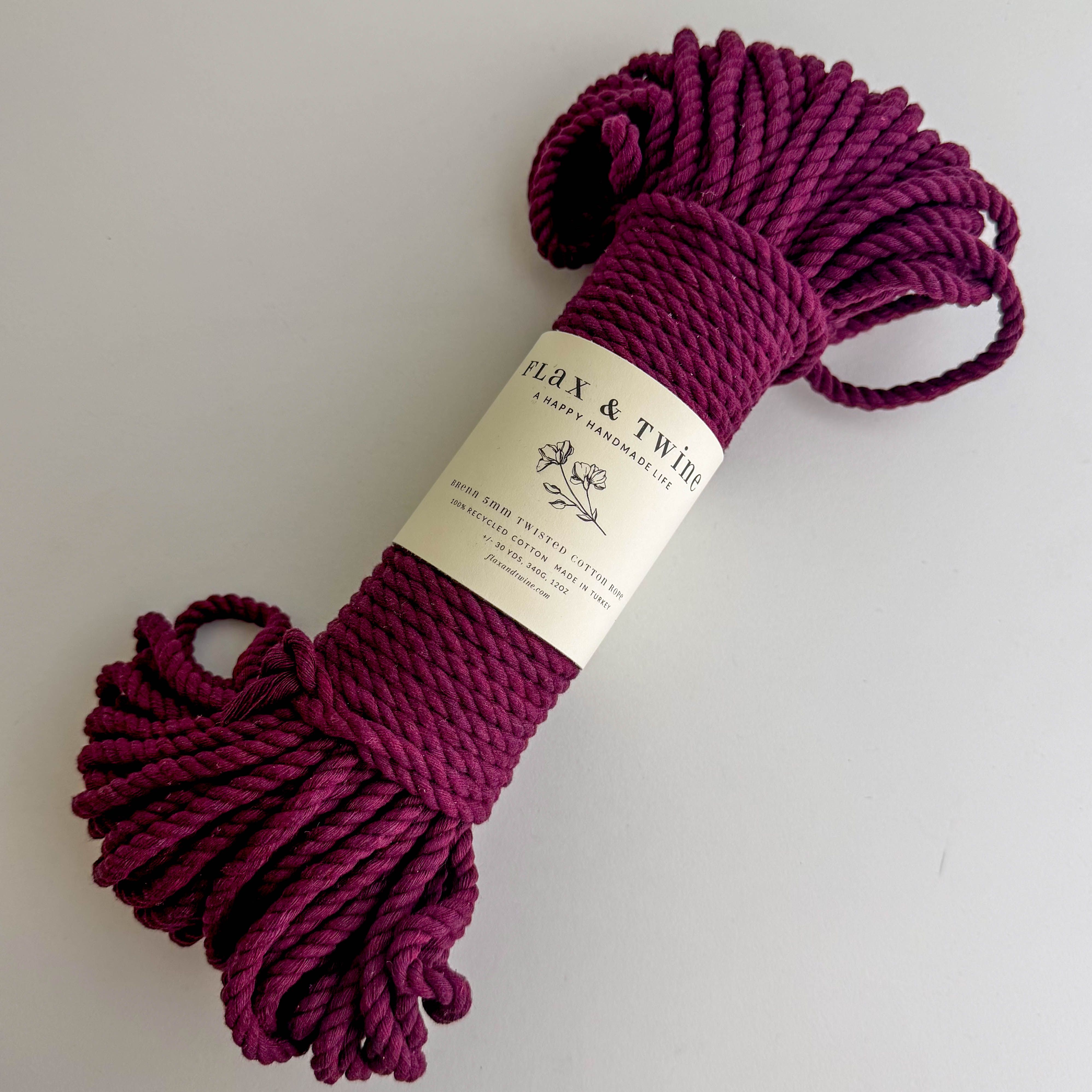 Flax & Twine 5mm Brenn Twisted Cotton Rope