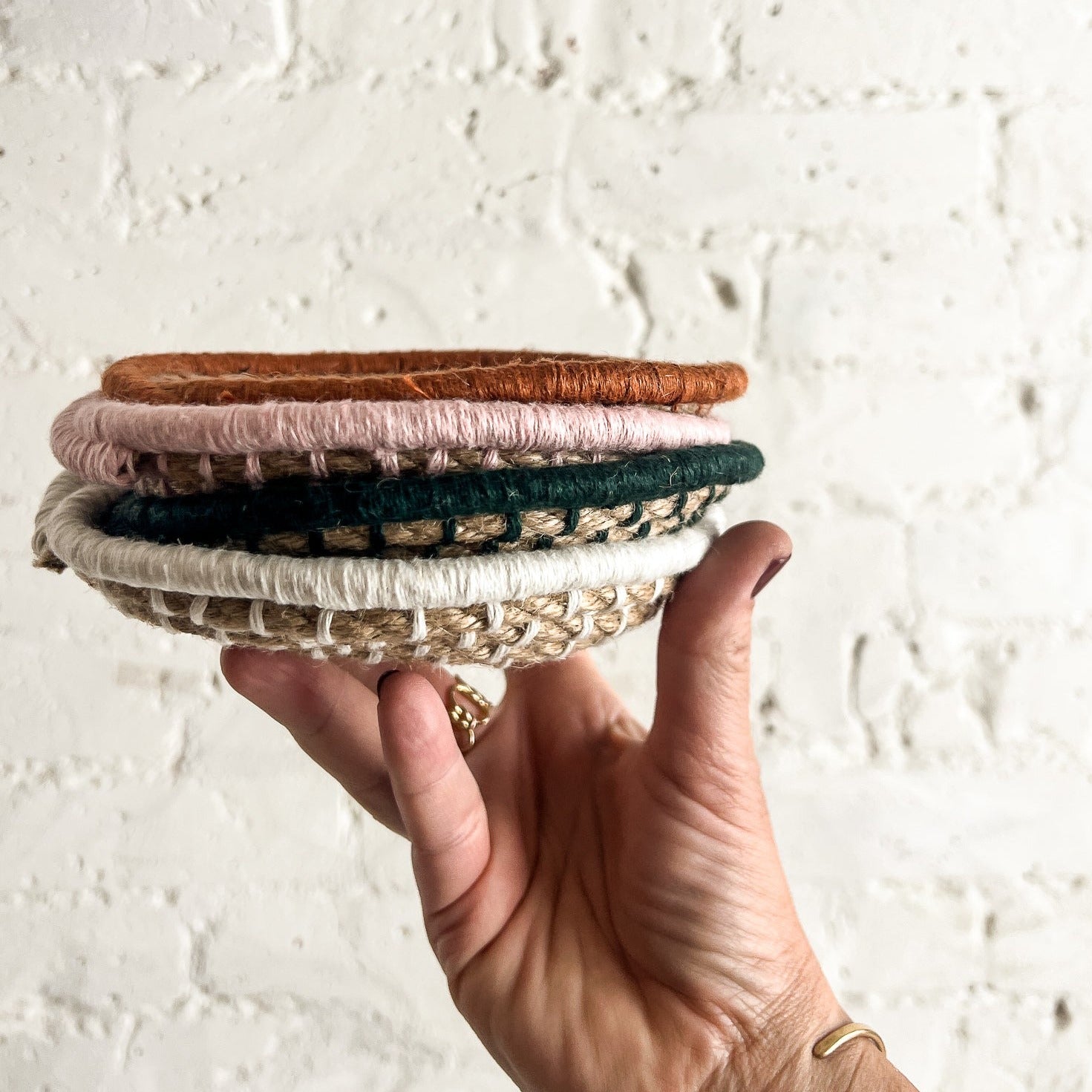 Naomi Mini Bowls Stack of Ivory, Spruce, Blush, and Rust